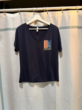 Kenny Wayne Shepard Navy V-Neck Tee with Patriotic Flag Pocket Graphic
